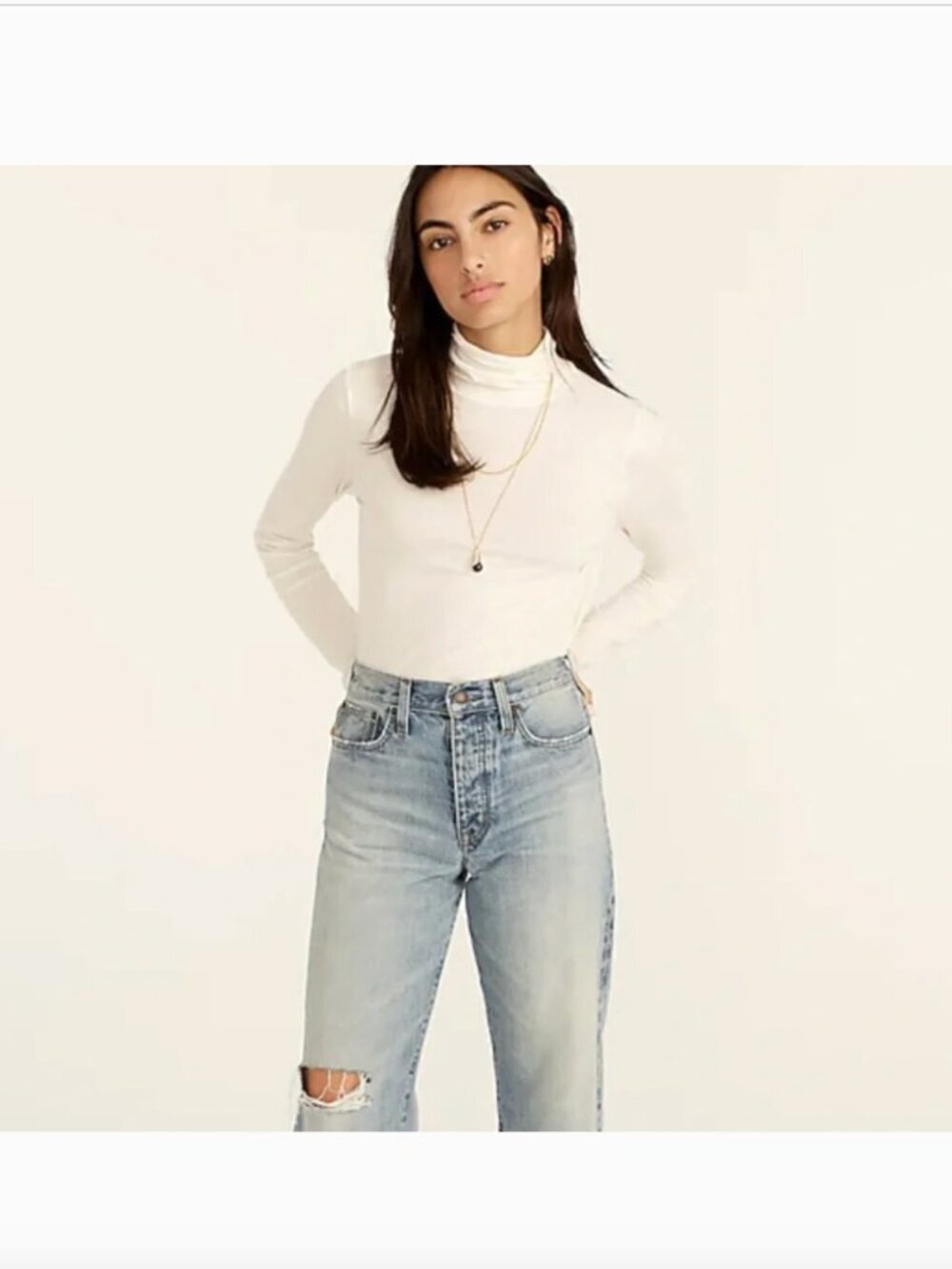 J.Crew White Cotton Turtleneck Long Sleeve Top NWT Size Small